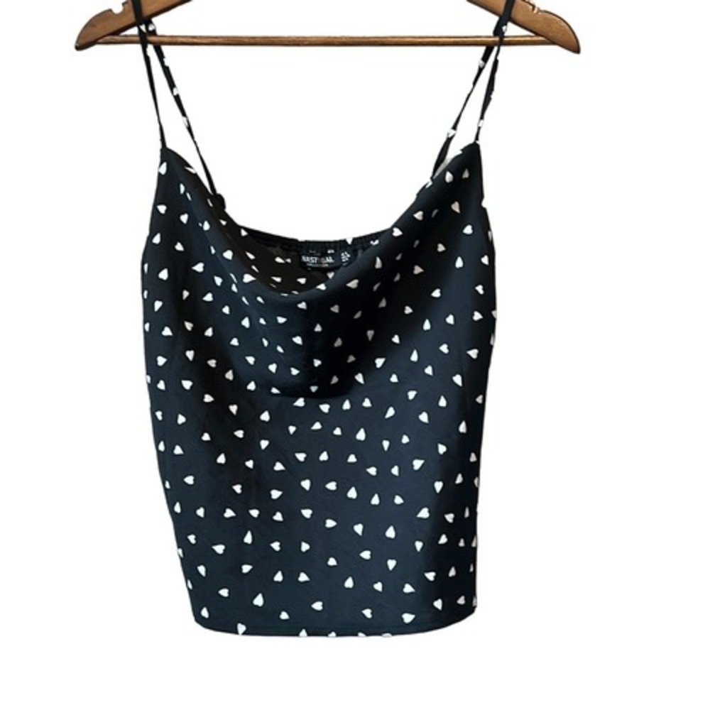 Black Cami Top with White‎ Heart Print Sleeveless Casual Tank Top